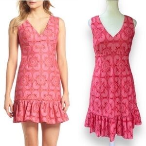 TRINA Turk Carpenteria Floral Lace Ruffle Hem Mini Dress in Peony | Size 8